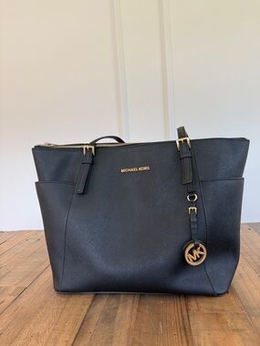 Michael Kors Black Saffiano Tote with Gold Accents